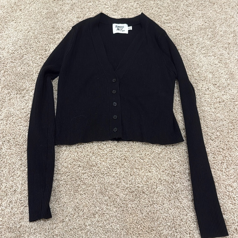 Black Small/Medium cardigan from princess Polly with buttons down the front.